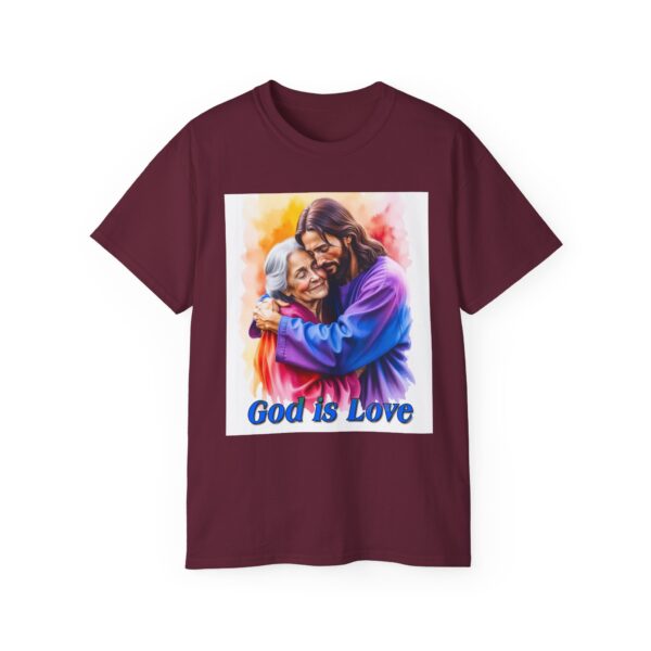 Our "God is Love" series with Jesus hugging Grandmother, Inspirational Christian Unisex Cotton T-Shirt, Faith Spiritual Apparel, Love Gift - Image 14