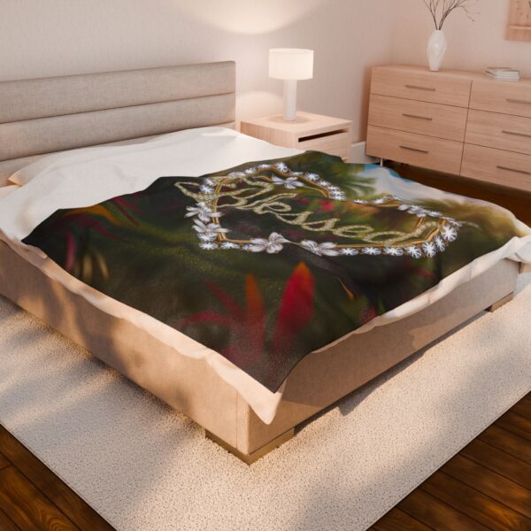 Our Beautiful "BLESSED" Inspirational 'Diamond Ring heart' Design' Velveteen Plush Throw Blanket, A Cozy Gift for Anniversary, Home Faith Decor Bedding - Image 4