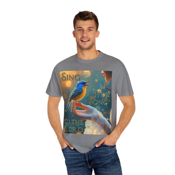 Garment-Dyed Unisex T-Shirt, with our 'Song Bird' "Sing a New Song" design! Summer Casual Wear, Relaxed Style Inspirational Phil 4:8 - Image 20