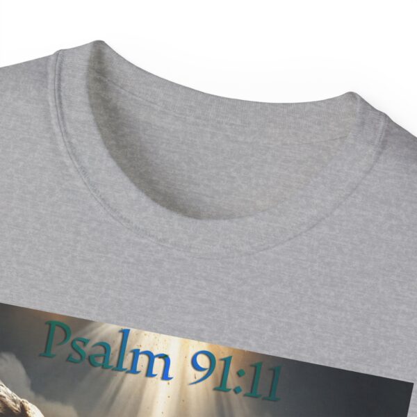 Our Guardian Angel, Psalm 91 "He gives his angels charge over thee" Inspirational Christian Design Unisex Cotton T-Shirt, Faith Apparel - Image 11