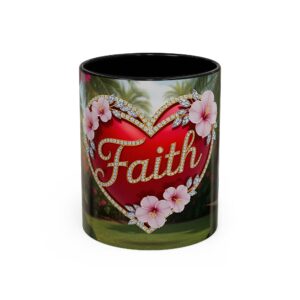 Our "Faith" 'Solid Red Heart' inspirational Design Accent Coffee Mug, Perfect for Wedding Gifts, Love & Faith Decor, Philippians 4:8