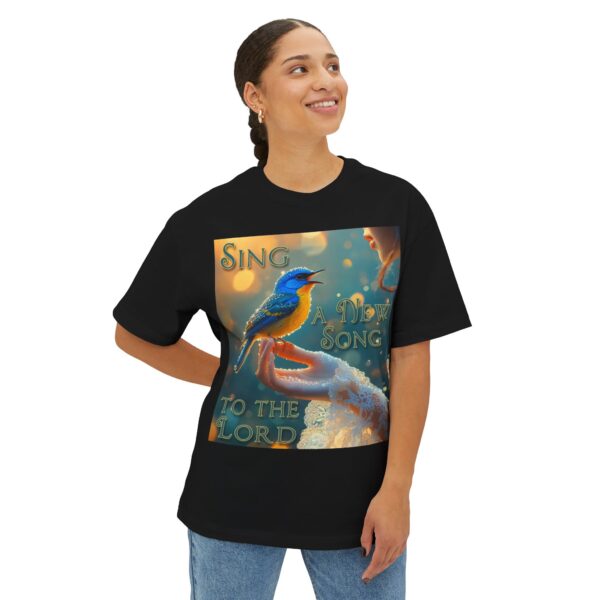 Inspirational Unisex Tee, Oversized T-Shirt for Men and Women, with our 'Song Bird' "Sing a New Song" design! Faith Apparel, Biblical - Image 11
