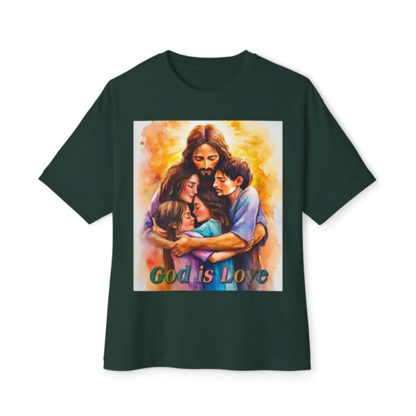 Our "God is Love" series with Jesus hugging a small family! Christian Unisex Tee, Oversized T-Shirt, Inspirational Shirt, Faith Apparel - Image 25