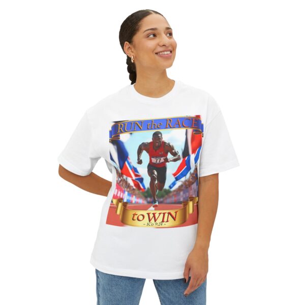Our "RUN the RACE to WIN" Biblical Unisex Tee Inspirational Christian Tshirt for Men and Women, Oversized Shirt, Boxy Top, Unisex Tee Shirt, - Image 7