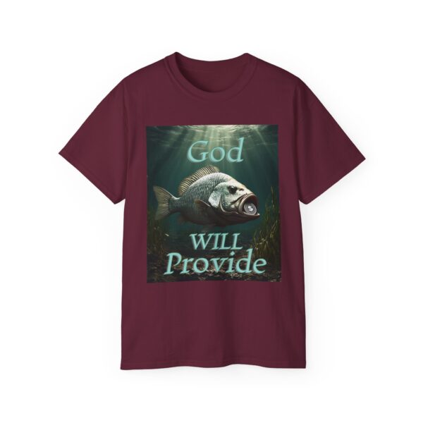 Our "God WILL Provide" design with a Fish with a Coin in its mouth Inspirational Christian Unisex Cotton T-Shirt, Faith Spiritual Apparel - Image 17
