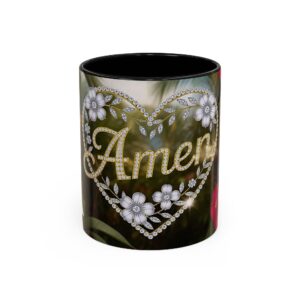 Our "Amen" Inspirational 'Diamond Ring Heart' Design Accent Coffee Mug, Perfect for Wedding Gifts, Love & Faith Decor, Philippians 4:8