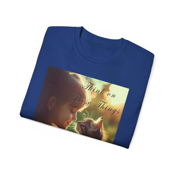 Inspirational 'Kitten Kisses' "Think on these things" Vintage Christian Faith Apparel Unisex Cotton T-Shirt, Pet Lover Cute Thoughtful Quote - Image 40