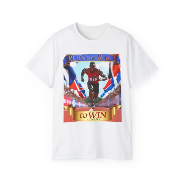 Our "RUN the RACE to WIN" Biblical, Inspirational Christian Unisex Cotton T-Shirt, Faith Spiritual Apparel, Love Gift - Image 5