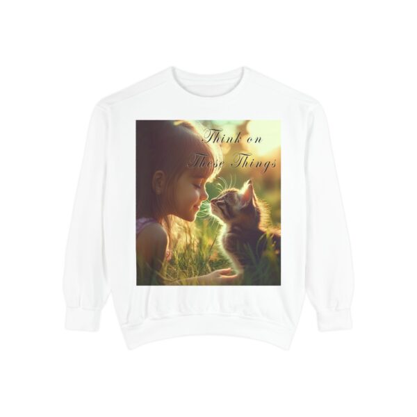 Sweatshirt Unisex Inspirational 'Kitten Kisses' "Think on these things". Christian Apparel, Faith-Based Comfort, Jumper, Gift for Believers - Image 6