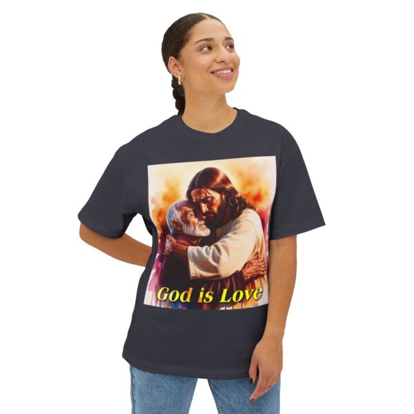 Our "God is Love" series with Jesus hugging Papa! Biblical Unisex Tee Inspirational Christian Tshirt for Men and Women, Boxy Oversized Shirt - Image 23