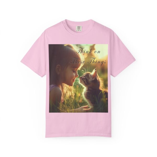 Garment-Dyed Unisex T-Shirt with our 'Kitten Kisses' "Think on these things" design summer Casual Wear, Relaxed Style Inspirational Phil 4:8 - Image 45