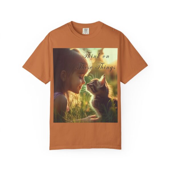 Garment-Dyed Unisex T-Shirt with our 'Kitten Kisses' "Think on these things" design summer Casual Wear, Relaxed Style Inspirational Phil 4:8 - Image 13