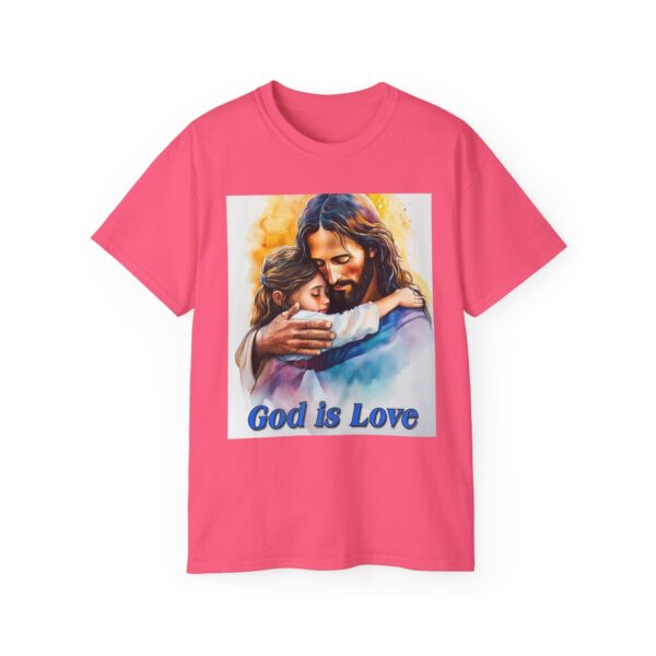 Our "God is Love" series with Jesus hugging a LITTLE GIRL, Inspirational Christian Unisex Cotton T-Shirt, Faith Spiritual Apparel, Love Gift - Image 54