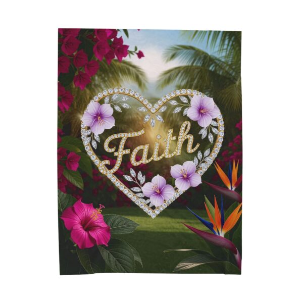 Our Beautiful "FAITH" Inspirational 'Diamond Ring Heart' Design Velveteen Plush Throw Blanket, Cozy Gift for Anniversary, Home Decor Bedding - Image 2