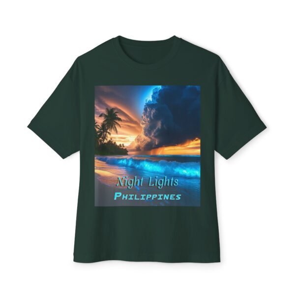 Inspirational Unisex Tee, Oversized T-Shirt for Men and Women, with our "Night Lights-Philippines" design! Beauty of Creation Tropical Beach - Image 25