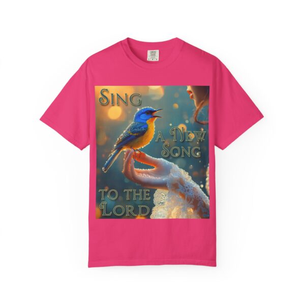 Garment-Dyed Unisex T-Shirt, with our 'Song Bird' "Sing a New Song" design! Summer Casual Wear, Relaxed Style Inspirational Phil 4:8 - Image 49