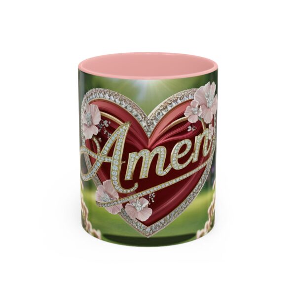 Our "Amen" Inspirational 'Elaborate Red Flowers Heart' design Accent Coffee Mug, Perfect for Wedding Gifts, Love & Faith Decor, Philippians 4:8 - Image 9