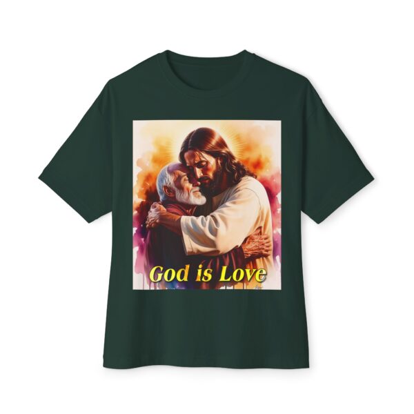 Our "God is Love" series with Jesus hugging Papa! Biblical Unisex Tee Inspirational Christian Tshirt for Men and Women, Boxy Oversized Shirt - Image 25