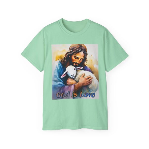 Our "God is Love" series with Jesus hugging a BABY LAMB, Inspirational Christian Unisex Cotton T-Shirt, Faith Spiritual Apparel, Love Gift - Image 25
