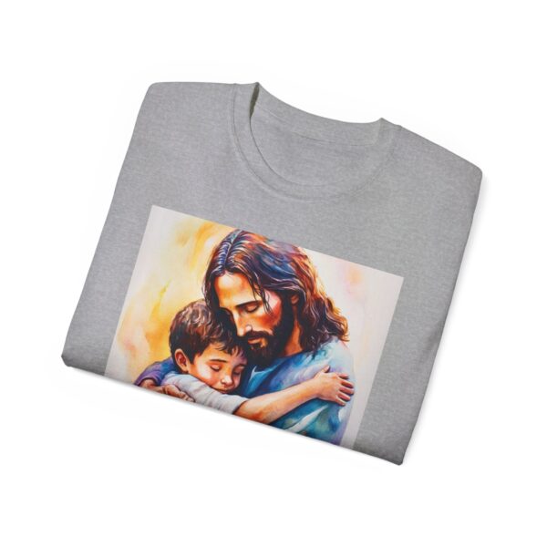 Our "God is Love" series with Jesus hugging a LITTLE BOY Inspirational Christian Unisex Cotton T-Shirt, Faith Spiritual Apparel, Love Gift - Image 12