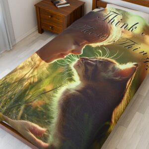 Throw Blanket our beloved 'Kitten Kisses' "Think on these things" Inspirational Virtues Velveteen Plush Blanket Cozy Bedding Philippians 4:8