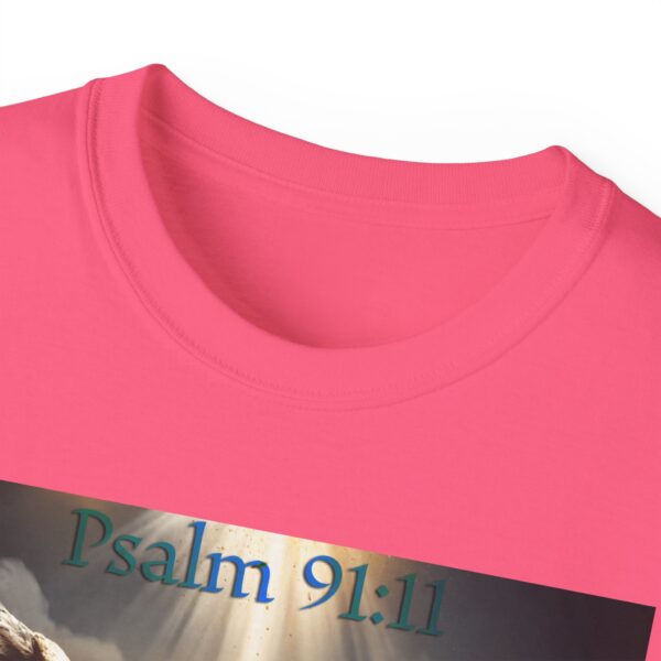 Our Guardian Angel, Psalm 91 "He gives his angels charge over thee" Inspirational Christian Design Unisex Cotton T-Shirt, Faith Apparel - Image 55