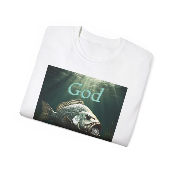 Our "God WILL Provide" design with a Fish with a Coin in its mouth Inspirational Christian Unisex Cotton T-Shirt, Faith Spiritual Apparel - Image 8