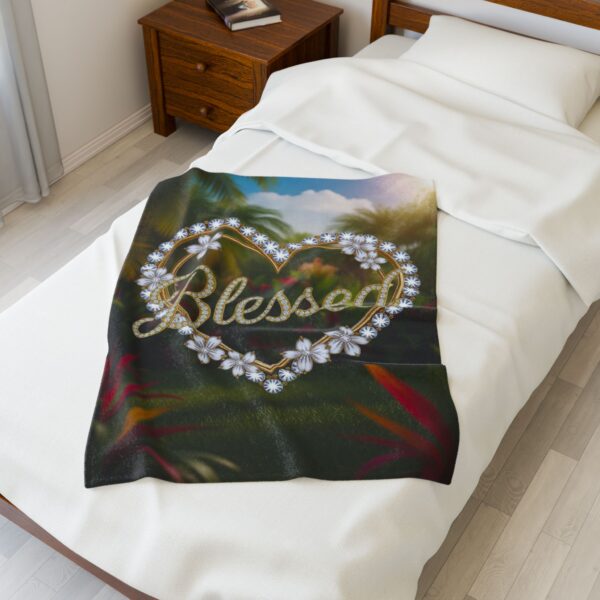 Our Beautiful "BLESSED" Inspirational 'Diamond Ring heart' Design' Velveteen Plush Throw Blanket, A Cozy Gift for Anniversary, Home Faith Decor Bedding - Image 11