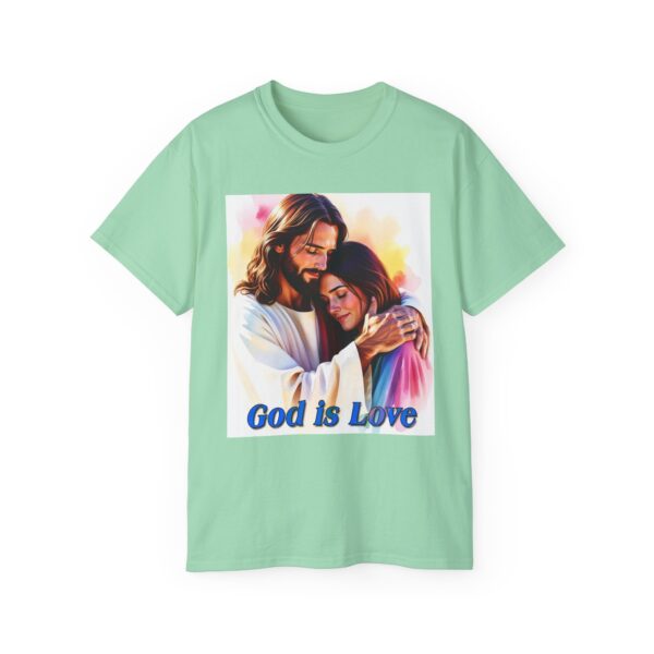 Our "God is Love" series with Jesus hugging a YOUNG LADY, Inspirational Christian Unisex Cotton T-Shirt, Faith Spiritual Apparel, Love Gift - Image 26