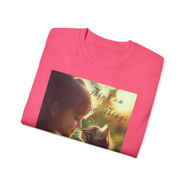 Inspirational 'Kitten Kisses' "Think on these things" Vintage Christian Faith Apparel Unisex Cotton T-Shirt, Pet Lover Cute Thoughtful Quote - Image 56