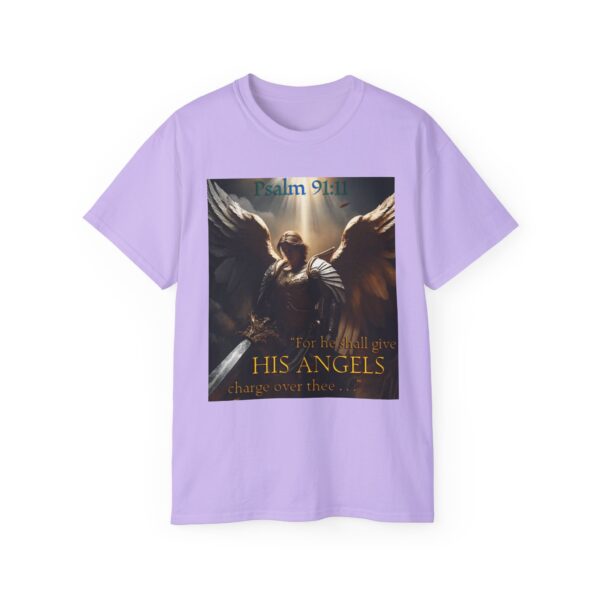 Our Guardian Angel, Psalm 91 "He gives his angels charge over thee" Inspirational Christian Design Unisex Cotton T-Shirt, Faith Apparel - Image 45