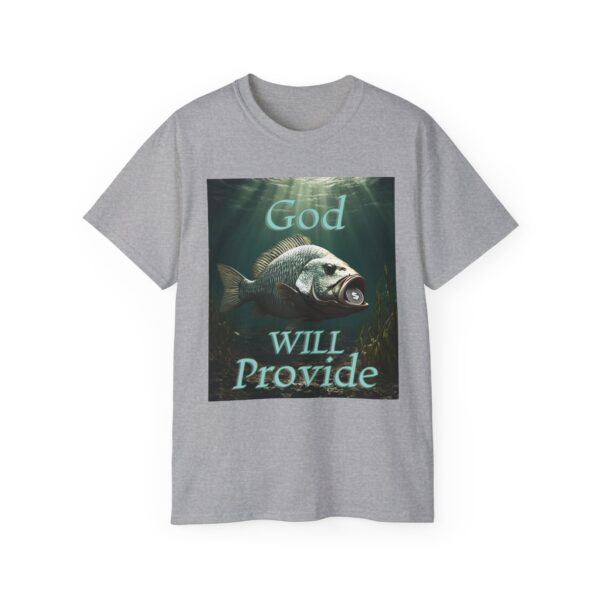 Our "God WILL Provide" design with a Fish with a Coin in its mouth Inspirational Christian Unisex Cotton T-Shirt, Faith Spiritual Apparel - Image 9
