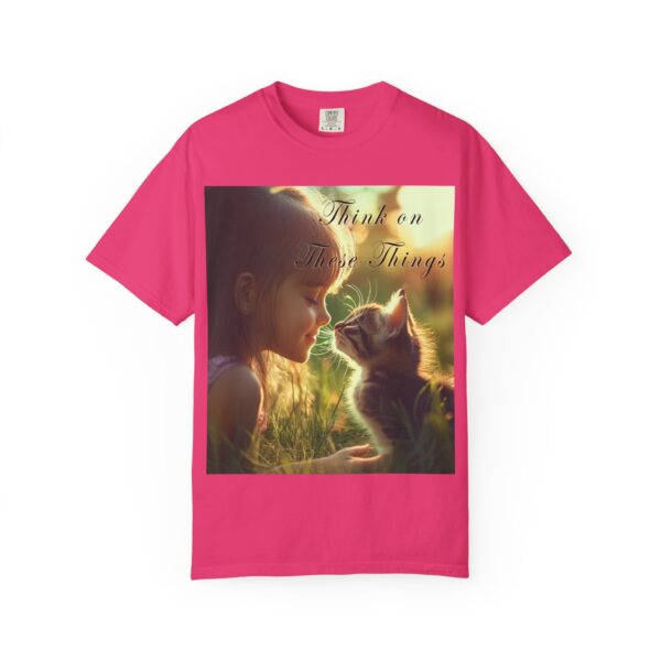 Garment-Dyed Unisex T-Shirt with our 'Kitten Kisses' "Think on these things" design summer Casual Wear, Relaxed Style Inspirational Phil 4:8 - Image 49