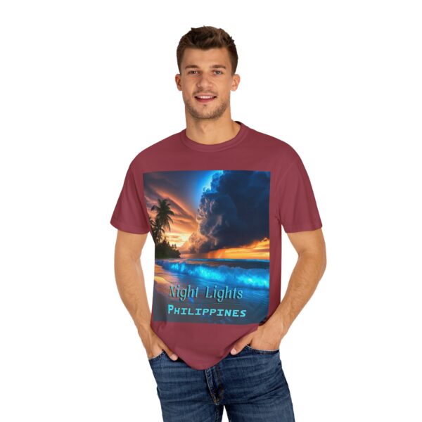 Garment-Dyed Unisex T-Shirt, with our "Night Lights - Philippines" design! Summer Casual Wear, Relaxed Style Inspirational Tropical Beach - Image 62