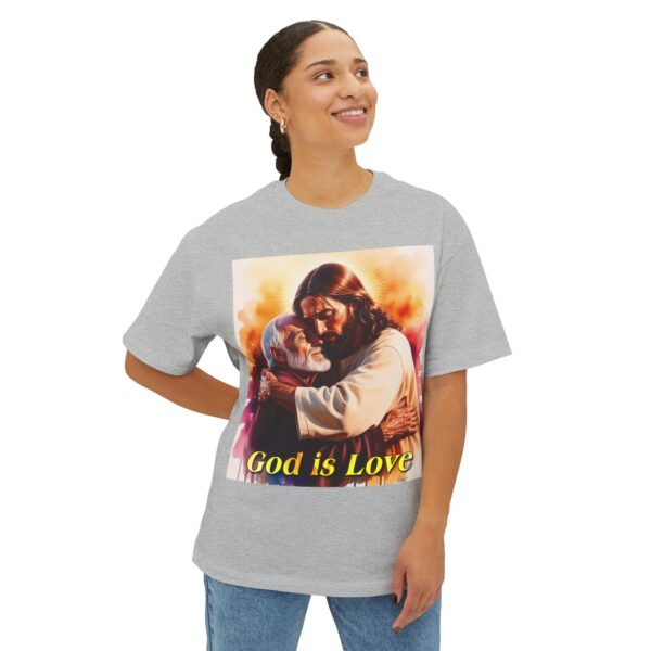 Our "God is Love" series with Jesus hugging Papa! Biblical Unisex Tee Inspirational Christian Tshirt for Men and Women, Boxy Oversized Shirt - Image 31