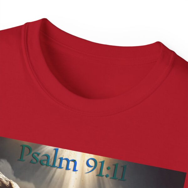 Our Guardian Angel, Psalm 91 "He gives his angels charge over thee" Inspirational Christian Design Unisex Cotton T-Shirt, Faith Apparel - Image 59