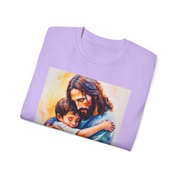 Our "God is Love" series with Jesus hugging a LITTLE BOY Inspirational Christian Unisex Cotton T-Shirt, Faith Spiritual Apparel, Love Gift - Image 48