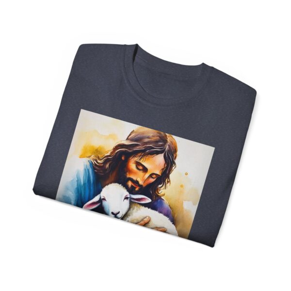 Our "God is Love" series with Jesus hugging a BABY LAMB, Inspirational Christian Unisex Cotton T-Shirt, Faith Spiritual Apparel, Love Gift - Image 44