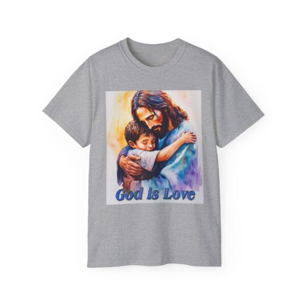 Our "God is Love" series with Jesus hugging a LITTLE BOY Inspirational Christian Unisex Cotton T-Shirt, Faith Spiritual Apparel, Love Gift - Image 9
