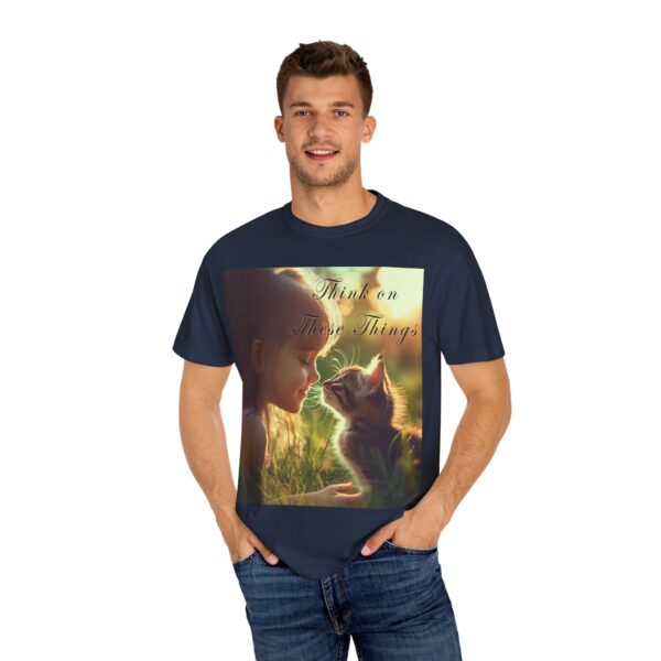 Garment-Dyed Unisex T-Shirt with our 'Kitten Kisses' "Think on these things" design summer Casual Wear, Relaxed Style Inspirational Phil 4:8 - Image 44