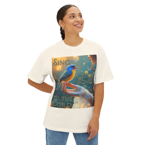 Inspirational Unisex Tee, Oversized T-Shirt for Men and Women, with our 'Song Bird' "Sing a New Song" design! Faith Apparel, Biblical - Image 15