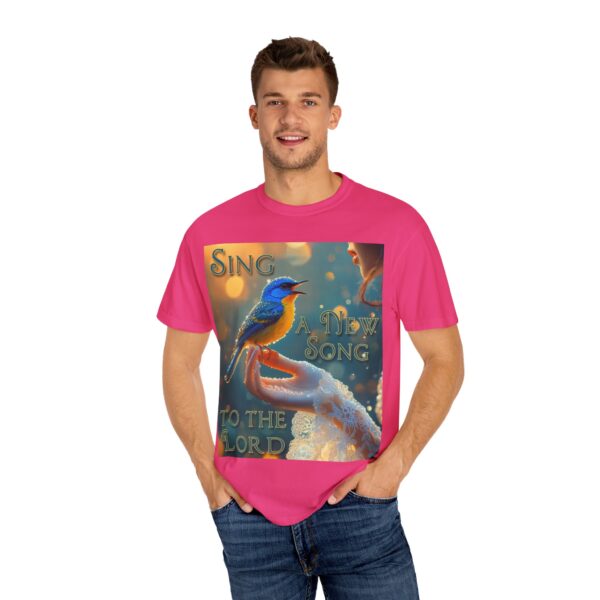 Garment-Dyed Unisex T-Shirt, with our 'Song Bird' "Sing a New Song" design! Summer Casual Wear, Relaxed Style Inspirational Phil 4:8 - Image 52