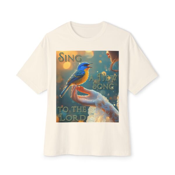 Inspirational Unisex Tee, Oversized T-Shirt for Men and Women, with our 'Song Bird' "Sing a New Song" design! Faith Apparel, Biblical - Image 13