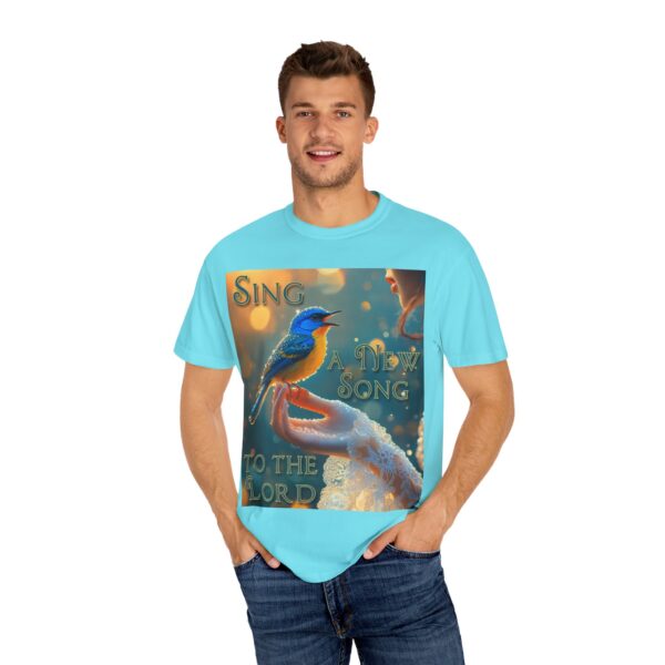 Garment-Dyed Unisex T-Shirt, with our 'Song Bird' "Sing a New Song" design! Summer Casual Wear, Relaxed Style Inspirational Phil 4:8 - Image 32