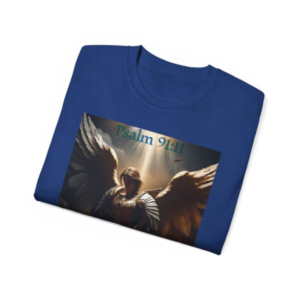 Our Guardian Angel, Psalm 91 "He gives his angels charge over thee" Inspirational Christian Design Unisex Cotton T-Shirt, Faith Apparel - Image 40