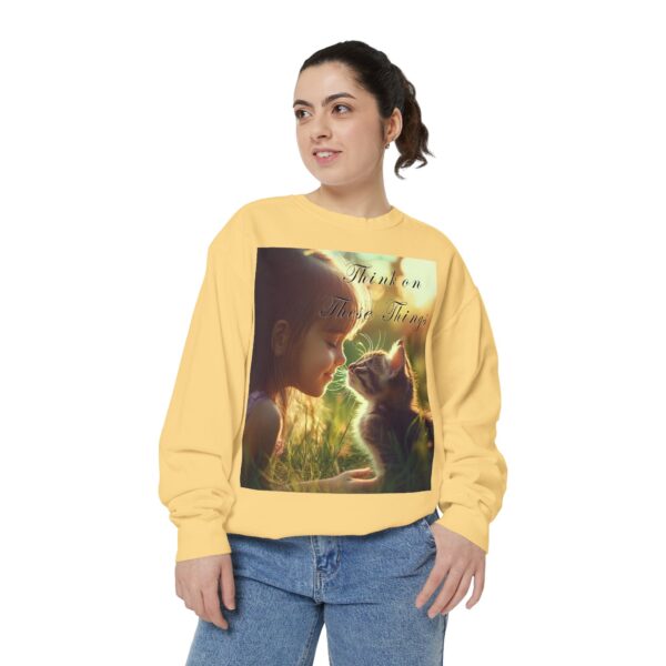 Sweatshirt Unisex Inspirational 'Kitten Kisses' "Think on these things". Christian Apparel, Faith-Based Comfort, Jumper, Gift for Believers