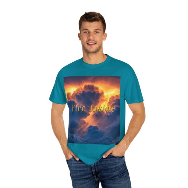 Garment-Dyed Unisex T-Shirt, with our 'Storm Light' "Fire Inside" design! Summer Casual Wear, Relaxed Style Inspirational Tropical Storms - Image 28
