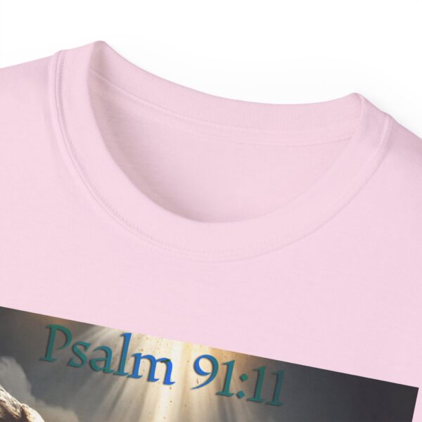 Our Guardian Angel, Psalm 91 "He gives his angels charge over thee" Inspirational Christian Design Unisex Cotton T-Shirt, Faith Apparel - Image 51