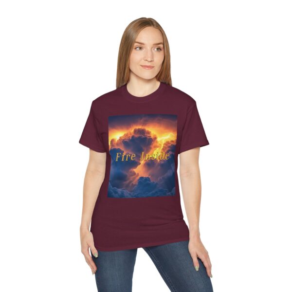Our Inspirational "Fire Inside" tropical storm Design Vintage Christian Faith Apparel Unisex Cotton T-Shirt, God is Light, Philippians 4:8