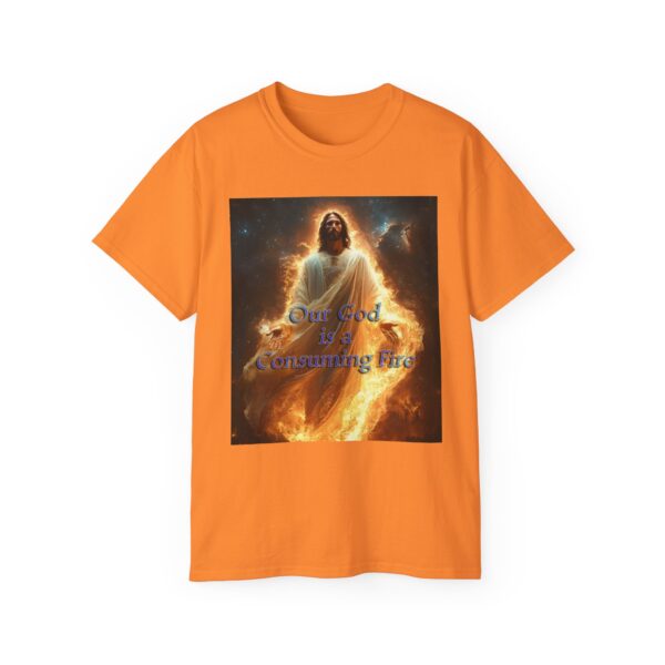 Our majestic "Our God is a Consuming Fire" Inspirational Christian Unisex Cotton T-Shirt, Faith Spiritual Apparel, Gift for Christians - Image 9